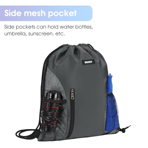 WANDF Drawstring Backpack Sports Gym Sackpack with Mesh Pockets Water Resistant String Bag for Women Men (Grey) - color: Grey