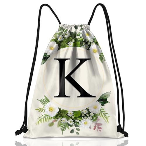 Initial Letter Drawstring Backpack String Sports Gym Bags Waterproof Sackpack Cute for Men Women Beach (13"×17") (Letter-K) - color: Letter-k
