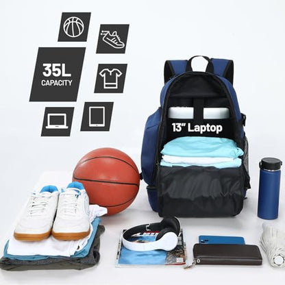 MIER Basketball Backpack Bags Sports Gym Backpacks with Shoe Compartment and Ball Holder for Adult Men Large Soccer Bag - color: Dark Blue
