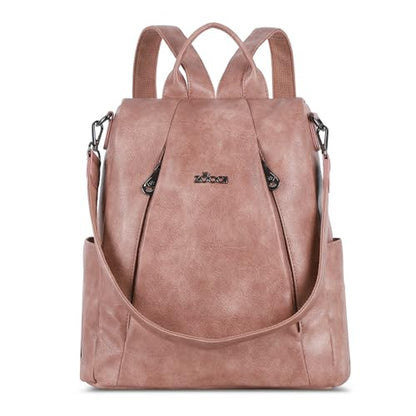 ZOCAI Backpack Purse for Women Medium Anti-Theft Backpacks Purses Design Leather Shoulder Bags with Removable Strap - color: Pink