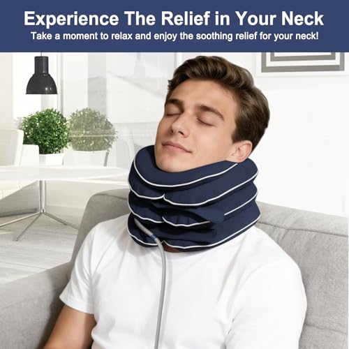 Cervical Neck Traction Device for Home Use, Inflatable Neck Stretcher for Instant Neck Pain Relief, Adjustable Neck Support Brace, Neck Decompression, Neck Extender - color: Blue