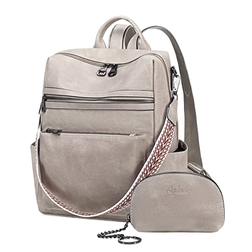 AGLOD Leather Backpack Purse for Women Designer Ladies Shoulder Bag Fashion Faux Work Travel Handbags - color: Kcus22001-grey