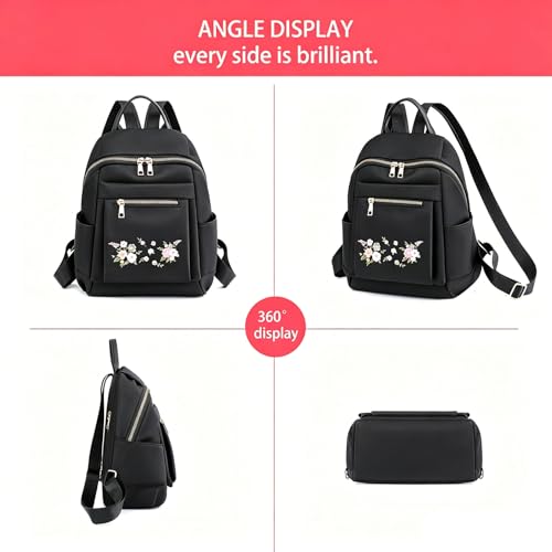 Travel Backpack Purse for Women Ladies Small Casual Daily Daypack, Water-Resistant Mini Fashion Cute Bookbag for Woman Lady, Lightweight Anti-theft Trendy Shoulder Handbag Satchel Bags, Black
