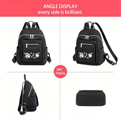 Travel Backpack Purse for Women Ladies Small Casual Daily Daypack, Water-Resistant Mini Fashion Cute Bookbag for Woman Lady, Lightweight Anti-theft Trendy Shoulder Handbag Satchel Bags, Black