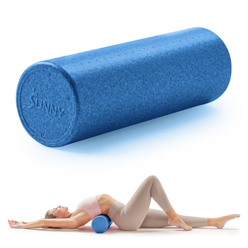 Sunny Health & Fitness High-Density Foam Roller 12" to 36", for Stretching & Muscle Recovery – Black, Blue, Pink - color: Blue, size: 18-Inch