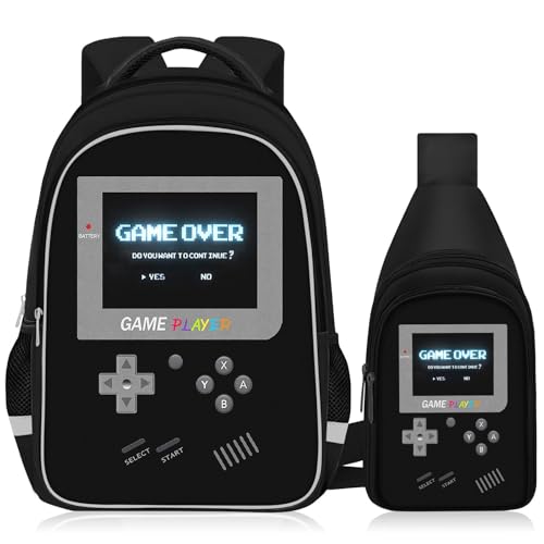 TILYTADLY School Backpack For Boys - Gamer Boys Backpack For Kids Children Teens Elementary Middle School - Ages 6-18，17″ - color: 1-black-set2