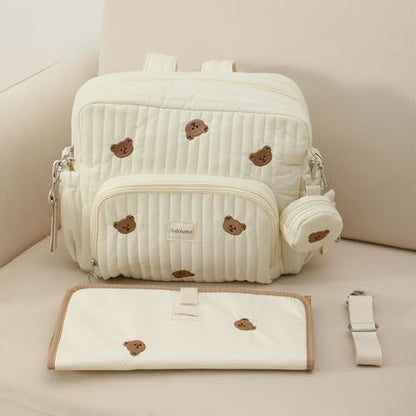 GOBABYMART Diaper Bag Backpack, Medium Maternity baby bag & Changing Pad, Insulated Pockets, Stroller Straps & Pacifier Case (Medium - Beige Bears) - color: Medium - Beige Bears