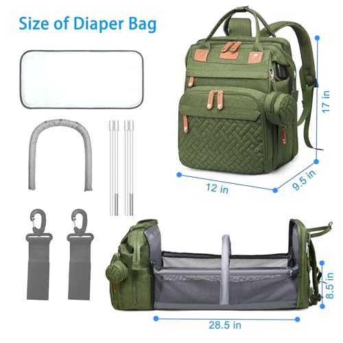 Jeryswet Baby Diaper Bags with Changing Station, Waterproof Large Capacity Diaper Bag Backpack for Moms Dads with USB Charging Port and Stroller Straps, Baby Shower Gifts, Green - color: Army Green