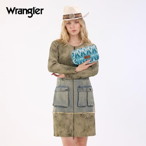 Montana West X Wrangler Travel Makeup Bag Waterproof Cosmetic Bag Portable Makeup Pouch for Women Large Toiletry Bag - color: Turquoise