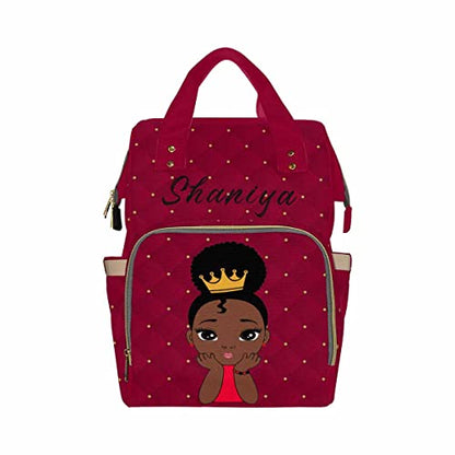 Newcos Personalized African Crown Baby Women, Diamond Cut Red Diaper Bag with Name Nappy Bags Travel Casual Mummy Backpack for Mom Women - color: Color 178