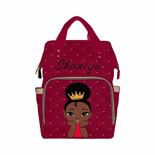 Newcos Personalized African Crown Baby Women, Diamond Cut Red Diaper Bag with Name Nappy Bags Travel Casual Mummy Backpack for Mom Women - color: Color 178
