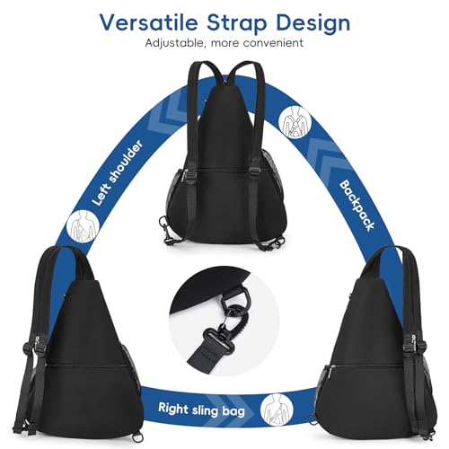 KAVIGOR Pickleball Sling Bag, Convertible Ultra-Light Backpack with Skin-Soft Fabric & Wet/Dry Pocket, Fits 4 Paddles + Gear - color: Classic Black