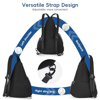 KAVIGOR Pickleball Sling Bag, Convertible Ultra-Light Backpack with Skin-Soft Fabric & Wet/Dry Pocket, Fits 4 Paddles + Gear - color: Classic Black