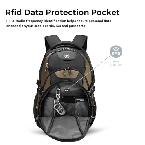 Swissdigital Design Laptop Backpack, Travel Backpack with USB Charging Port Fits 15.6 inches Computer, 31L College School Bookbag for Men,Tan/Black | SD803-34 - color: Tan/Black