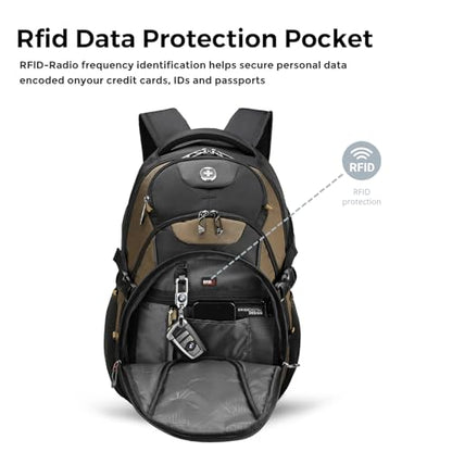 Swissdigital Design Laptop Backpack, Travel Backpack with USB Charging Port Fits 15.6 inches Computer, 31L College School Bookbag for Men,Tan/Black | SD803-34 - color: Tan/Black