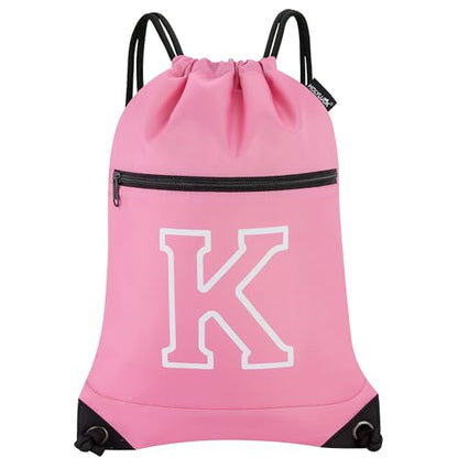 HOLYLUCK Drawstring Bags Initial Backpack Sackpack Cinch Bags for Sports, Gym, Travel, Beach (Pink-K) - color: Pink-k