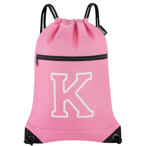 HOLYLUCK Drawstring Bags Initial Backpack Sackpack Cinch Bags for Sports, Gym, Travel, Beach (Pink-K) - color: Pink-k