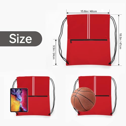 Drawstring Backpack Large Sports Draw String Bag for Women and Men (Red) - color: Two Tone Red