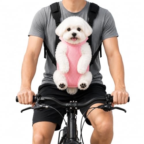 Pet Front Carrier for Small Dogs & Cats, Breathable Legs-Out Riding Carrier for Cycling, Walking & Outdoor Travel, Adjustable Hands-Free Pet Carrier Backpack, Pink - color: Pink, size: M