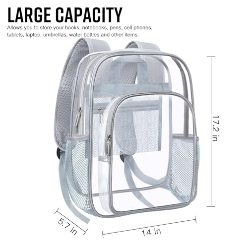 HEEYA Clear Backpack Heavy Duty Transparent Backpack for Security, Sports, Work, Travel, Stadium - color: Grey