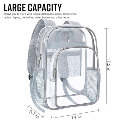HEEYA Clear Backpack Heavy Duty Transparent Backpack for Security, Sports, Work, Travel, Stadium - color: Grey