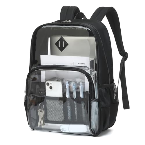 MUSEVOS Clear Backpack for School Heavy Duty - Waterproof PVC & Oxford Fabric 2-in-1 Design, Reinforced Shoulder Straps, Clear Bookbag for Girls, Women and Men Black - color: Black