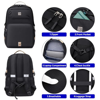 Laptop Backpack, Lightweight Waterproof Material, Travel Sports Bag, Suitable for 16 inch Laptops - color: Black