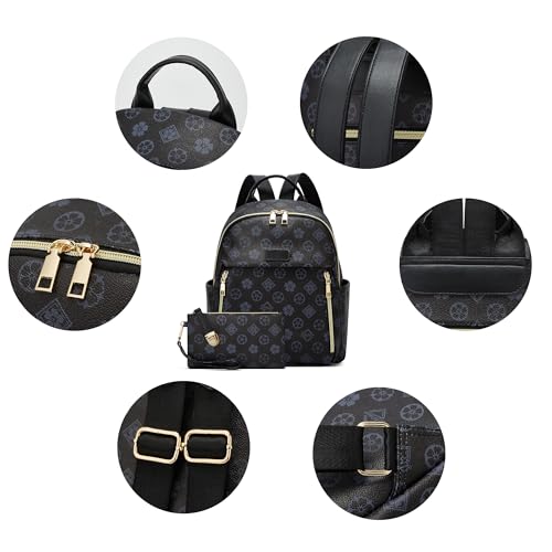 Makes Mini Backpack for Women, Stylish Daypack Purse Handbag Small Casual Daily Travel Bag, Lady Girls Gifts for Work School, 2pcs Sets - color: Black Flower