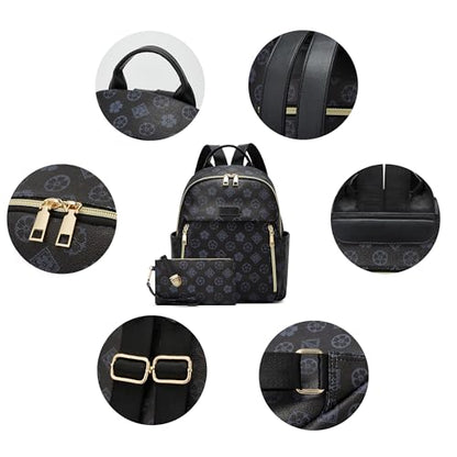 Makes Mini Backpack for Women, Stylish Daypack Purse Handbag Small Casual Daily Travel Bag, Lady Girls Gifts for Work School, 2pcs Sets - color: Black Flower