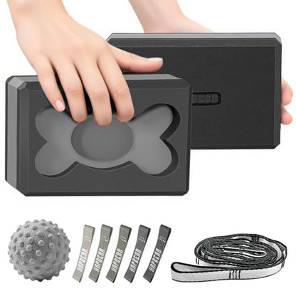 HAPBEAR Yoga Blocks 2 Pack - 9x6x3in High-Density EVA Foam with Non-Slip Textured Surface, Supportive for Deep Stretching & Lightweight - Ideal for Yoga, Pilates, Stretching Exercises - color: Black/Gray