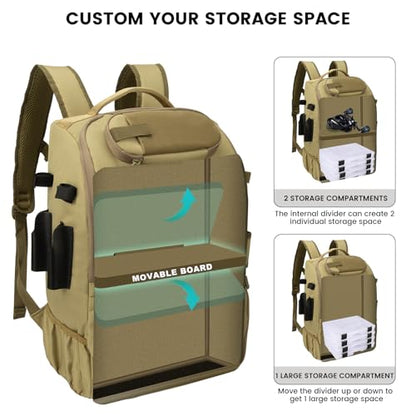 Hp hope Fishing Backpack with Rod Holders & Cooler, 40L Fishing Tackle Bag Fishing Tackle Storage Backpack Fishing Gear for Camping, Khaki - color: Khaki