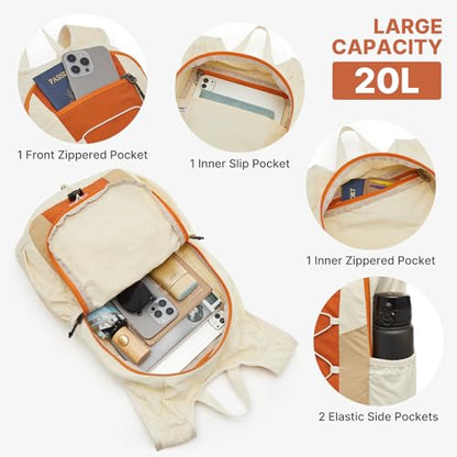 G4Free 20L Hiking Backpack Lightweight Daypack with Phone Pocket Small Packable Foldable Hiking Bag for Women Men, Orange+Beige - color: Orange+beige