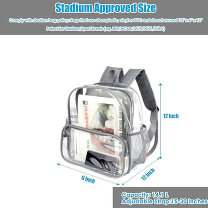 Crosstime Clear Backpack Stadium Approved 12x6x12 - Clear Bag with Reinforced Straps, Durable PVC for Stadium Events, Sports, Festivals, Concerts, Games, Women & Men - Gray - color: Grey