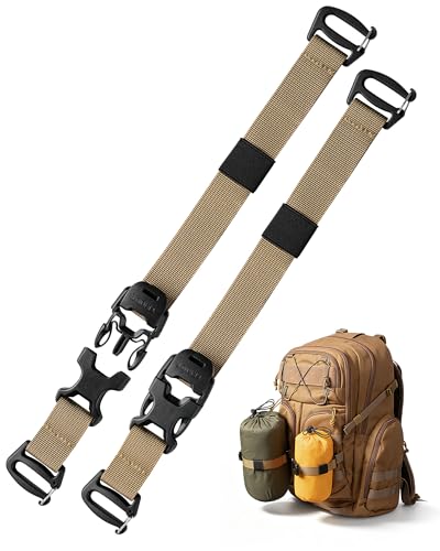 VULKIT Tactical Backpack Adjustable Straps, Molle Accessories Fastening Strap with Buckle Clips, Outdoor Compression Bundling Luggage Straps - color: Khaki, size: 2-Pack