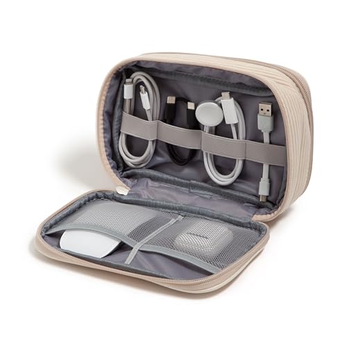 U Brands Dual Zip Corduroy Travel Electronics Organizer, Tech Travel Case, Portable Travel Bag, Cord Storage, 8" x 5.25" x 2.5", Sand Beige - color: Sand Beige