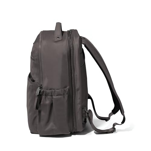 Baggallini Tribeca Expandable Laptop Backpack - 15"x11" Lightweight RFID Computer Bag for Work & Travel with Luggage Sleeve - color: Smoke Twill