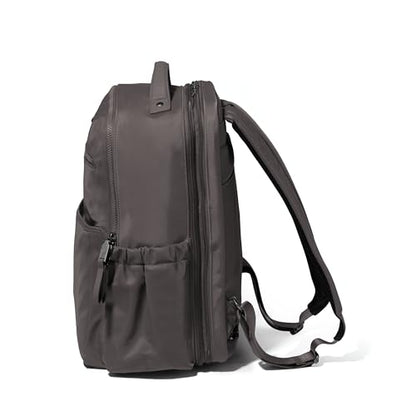 Baggallini Tribeca Expandable Laptop Backpack - 15"x11" Lightweight RFID Computer Bag for Work & Travel with Luggage Sleeve - color: Smoke Twill
