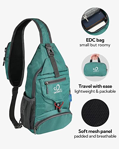 WATERFLY Packable Small Crossbody Sling Backpack Shoulder Chest Bag Daypack for Hiking Traveling - color: Green