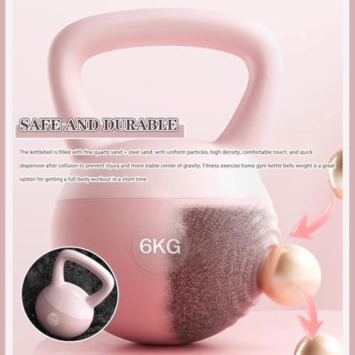Kettlebell Home Fitness Women Soft Kettlebell Weights, New PVC Soft Rubber Kettle Ball, Does Not Damage The Floor, Practice Hip/body Shaping(Pink-6kg)