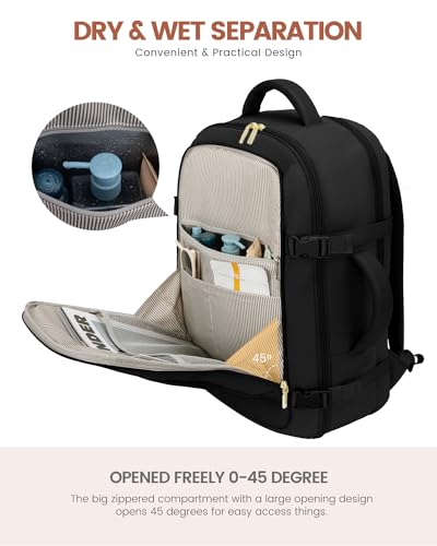 LOVEVOOK Carry on Backpack, 50L Large Travel Backpack for Airplanes, TSA Personal Item Travel Bag, Waterproof Daypack Fits 18 Inch Laptop, Business Weekender Overnight With 3 Packing Cubes, Black - color: Black, size: 50l-18 Inch-4pcs Standard