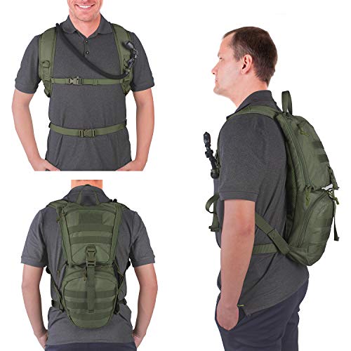 Unigear Tactical Hydration Backpack with 3L Water Bladder, Molle Backpack - color: Green