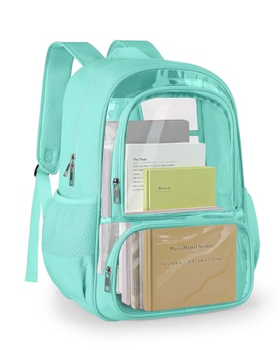 KIMNERPU Clear Backpack, Fabric & PVC Transparent Backpack with Reinforced Strap for Women Men, Heavy Duty Transparent Bookbag, Large Capacity Clear bag, Travel, Security, Green - color: Green, size: Large