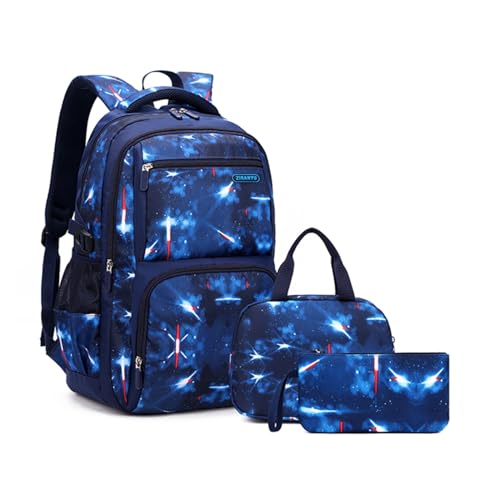 MITOWERMI Boys Backpacks for Primary Junior School Kids Backpack with Lunch Box Galaxy Space Bookbags for Boys Girls - color: #01 Blue Space, style: 3 Pcs Set Backpack
