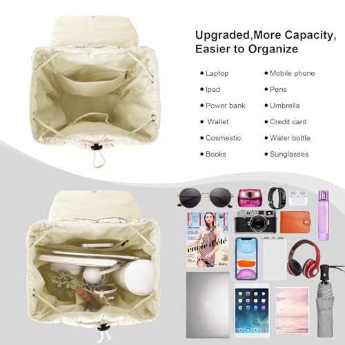 XSUIOY Quilted Backpack Purse for Women Small Lightweight Puffer Puffy College Laptop Backpack Nylon Casual Bookbag Daypack Top Flap Drawstring Padding Hiker Travel Gym Backpack(Beige) - color: Beige