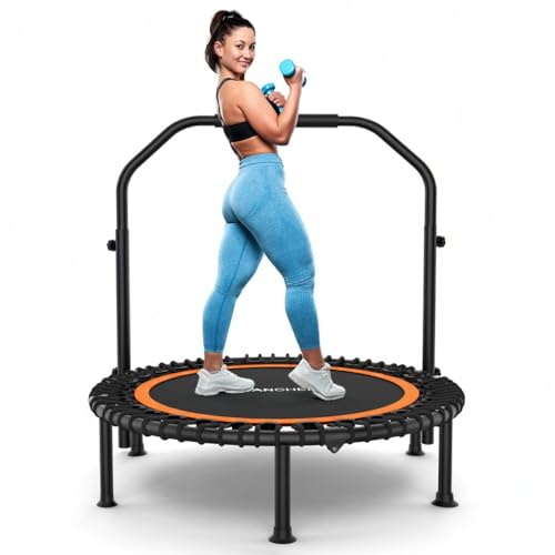 ANCHEER Rebounder Trampoline 40"/48" Bungee Rebounder with 4-Level Adjustable Handle, Max 400-450 LBS Heavy-Duty Fitness Trampoline, Waterproof UV-Resistant Indoor Outdoor Exercise Trampoline - color: Orange, size: 48IN