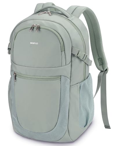 ECOHUB Travel Backpack for Women, 17.3 inch Suspended Laptop Backpack, Fashion Water-Resistant College Computer Bookbag, 28L Personal Item Bag with 12 Pockets for Causal, Work, Green - color: Green