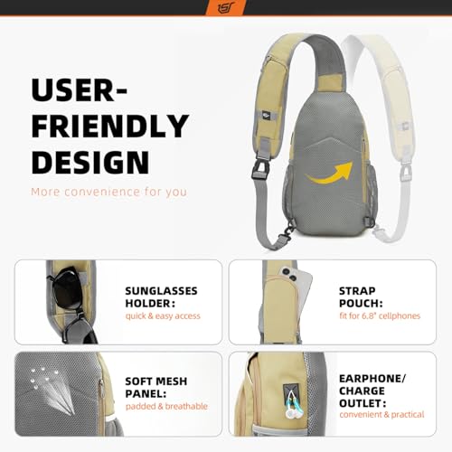 SKYSPER Sling Bag RFID Crossbody Sling Backpack Cross Body Shoulder Bag Travel Hiking Daypack for Women Men(Khaki) - color: Khaki