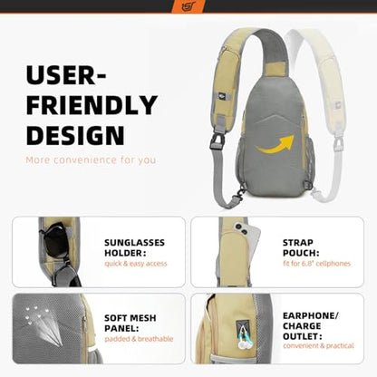 SKYSPER Sling Bag RFID Crossbody Sling Backpack Cross Body Shoulder Bag Travel Hiking Daypack for Women Men(Khaki) - color: Khaki