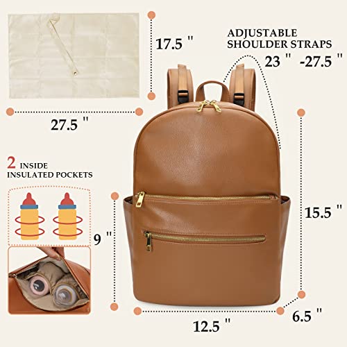 Omanmoli Diaper Bag Backpack Baby Diaper Bag Leather Diaper Bag Backpack Mom Dad with 18 Organizing Pouches,6 Insulated Pockets,Changing Pad,Stroller Straps, Large Capacity,Waterproof(Brown) - color: Brown