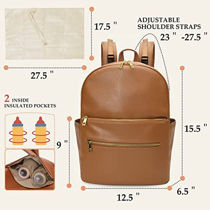 Omanmoli Diaper Bag Backpack Baby Diaper Bag Leather Diaper Bag Backpack Mom Dad with 18 Organizing Pouches,6 Insulated Pockets,Changing Pad,Stroller Straps, Large Capacity,Waterproof(Brown) - color: Brown